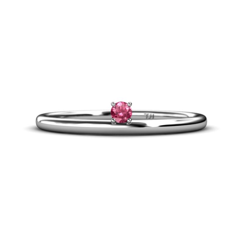 Celeste Bold 3.00 mm Round Pink Tourmaline Solitaire Asymmetrical Stackable Ring 