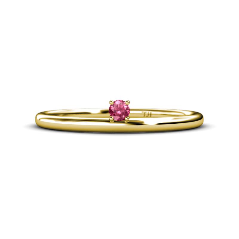 Celeste Bold 3.00 mm Round Pink Tourmaline Solitaire Asymmetrical Stackable Ring 