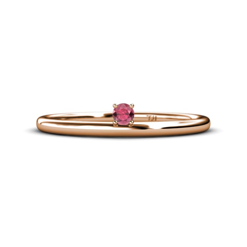 Celeste Bold 3.00 mm Round Rhodolite Garnet Solitaire Asymmetrical Stackable Ring 