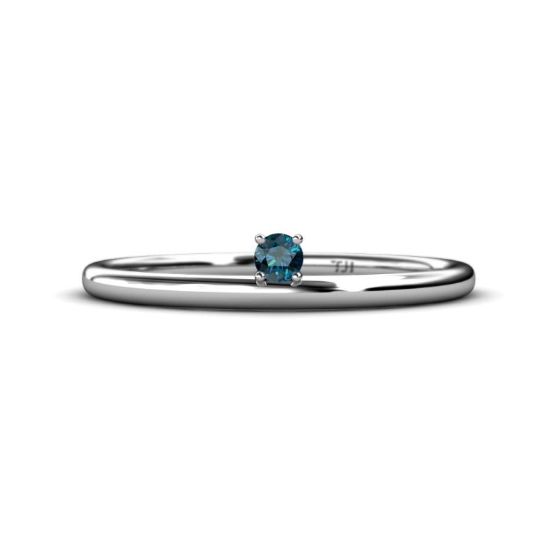 Celeste Bold 3.00 mm Round Blue Diamond Solitaire Asymmetrical Stackable Ring 