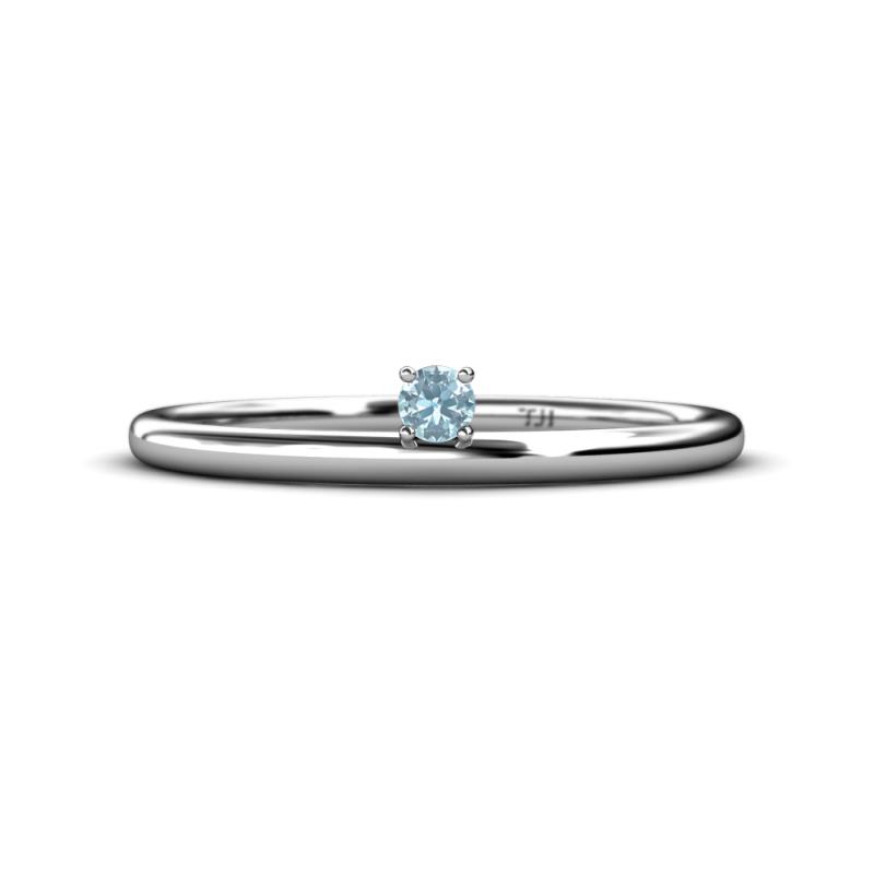 Celeste Bold 3.00 mm Round Aquamarine Solitaire Asymmetrical Stackable Ring 