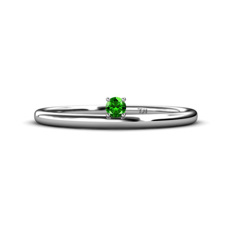 Celeste Bold 3.00 mm Round Green Garnet Solitaire Asymmetrical Stackable Ring 