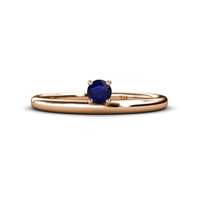 Celeste Bold 4.00 mm Round Blue Sapphire Solitaire Asymmetrical Stackable Ring 