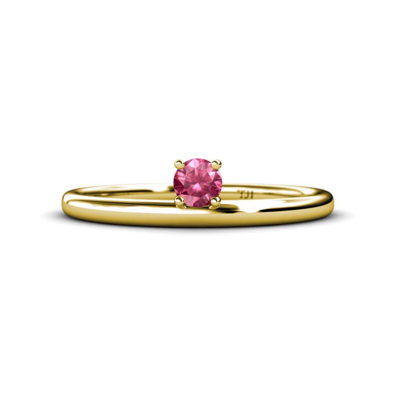 Celeste Bold 4.00 mm Round Pink Tourmaline Solitaire Asymmetrical Stackable Ring 