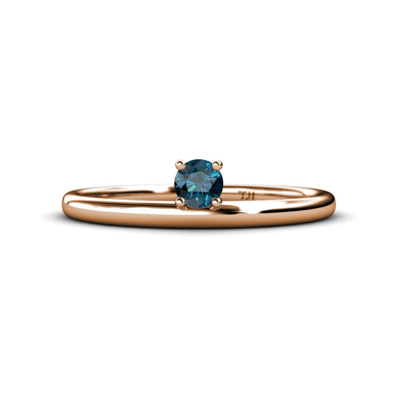 Celeste Bold 4.00 mm Round Blue Diamond Solitaire Asymmetrical Stackable Ring 