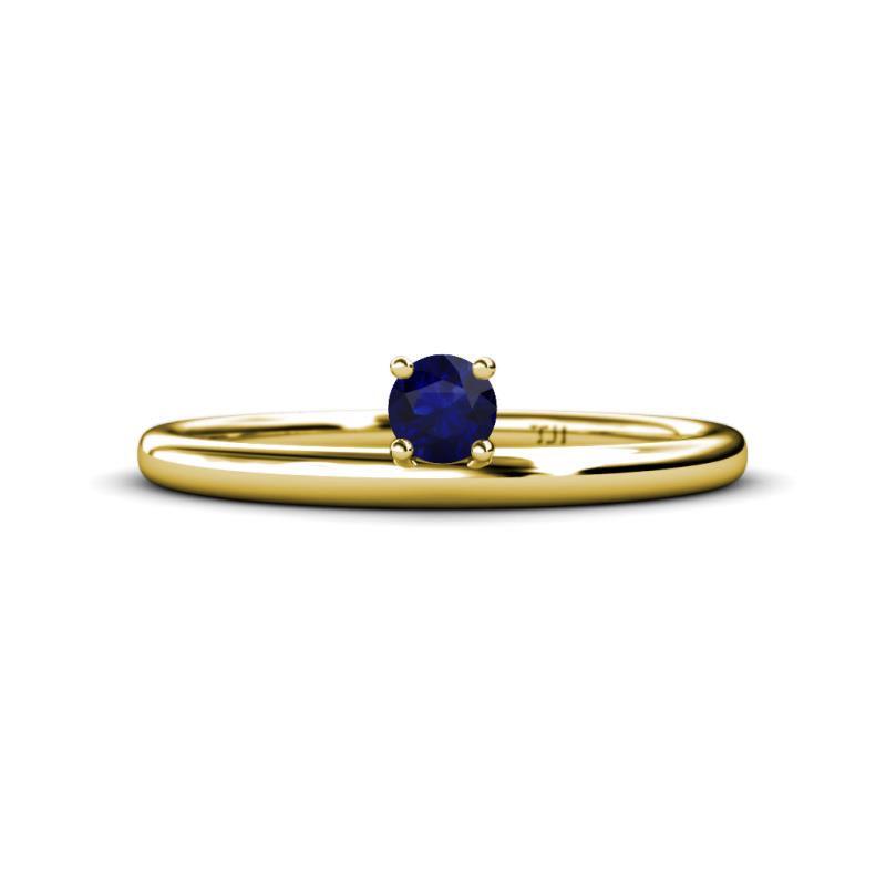 Celeste Bold 4.00 mm Round Blue Sapphire Solitaire Asymmetrical Stackable Ring 