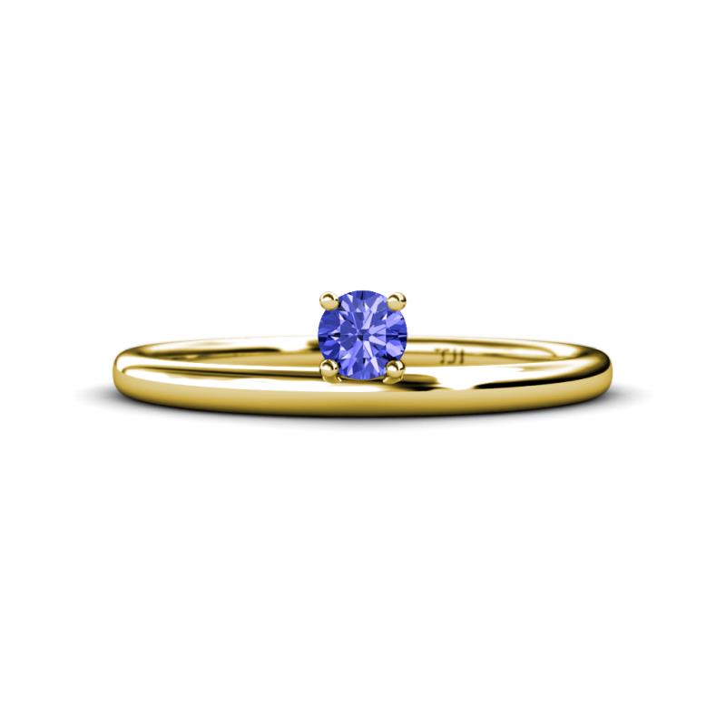 Celeste Bold 4.00 mm Round Tanzanite Solitaire Asymmetrical Stackable Ring 