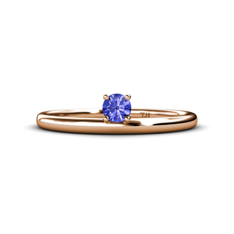 Celeste Bold 4.00 mm Round Tanzanite Solitaire Asymmetrical Stackable Ring 