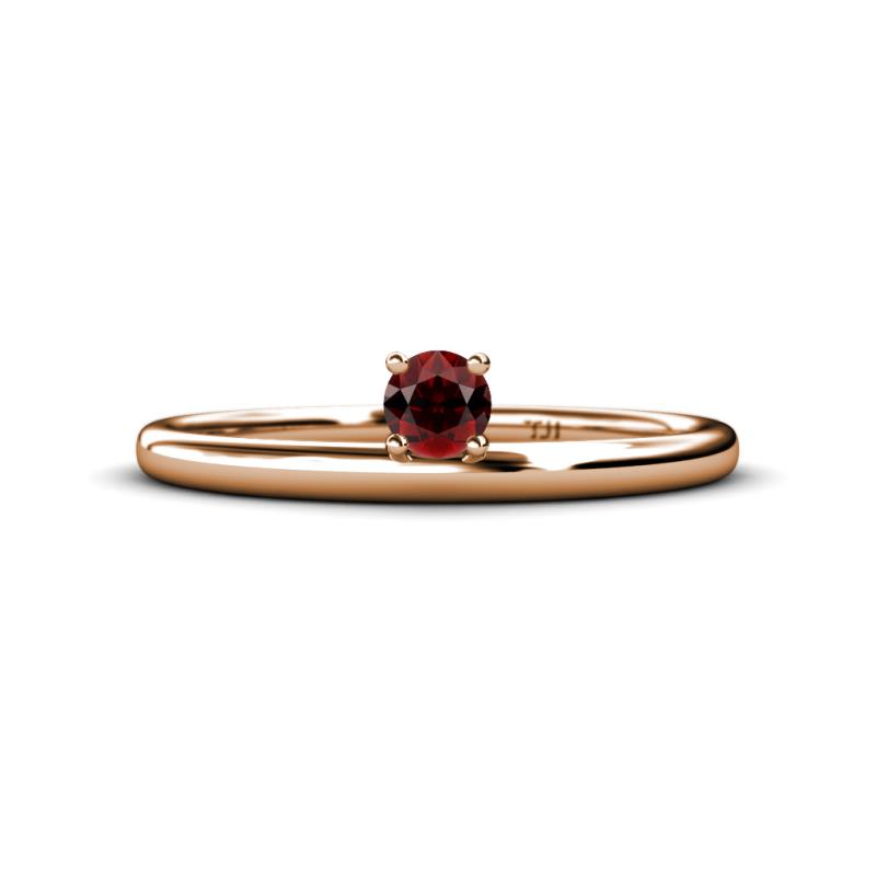 Celeste Bold 4.00 mm Round Red Garnet Solitaire Asymmetrical Stackable Ring 