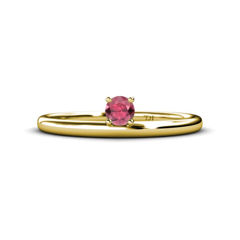 Celeste Bold 4.00 mm Round Rhodolite Garnet Solitaire Asymmetrical Stackable Ring 