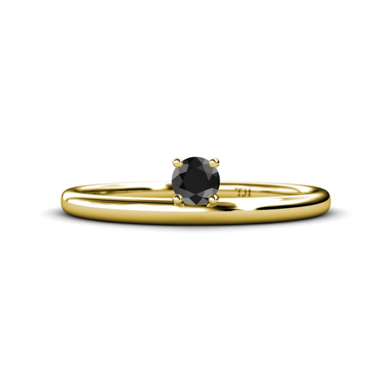 Celeste Bold 4.00 mm Round Black Diamond Solitaire Asymmetrical Stackable Ring 