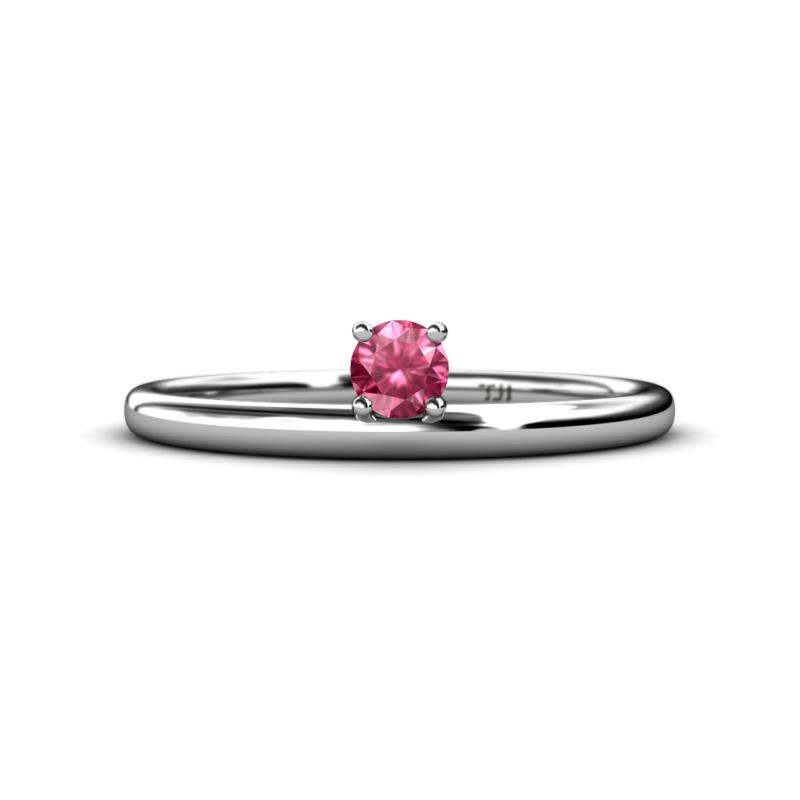 Celeste Bold 4.00 mm Round Pink Tourmaline Solitaire Asymmetrical Stackable Ring 