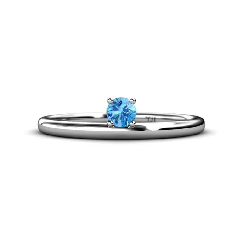 Celeste Bold 4.00 mm Round Blue Topaz Solitaire Asymmetrical Stackable Ring 