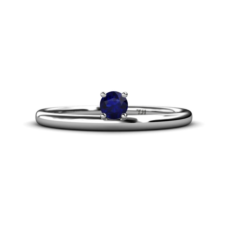 Celeste Bold 4.00 mm Round Blue Sapphire Solitaire Asymmetrical Stackable Ring 