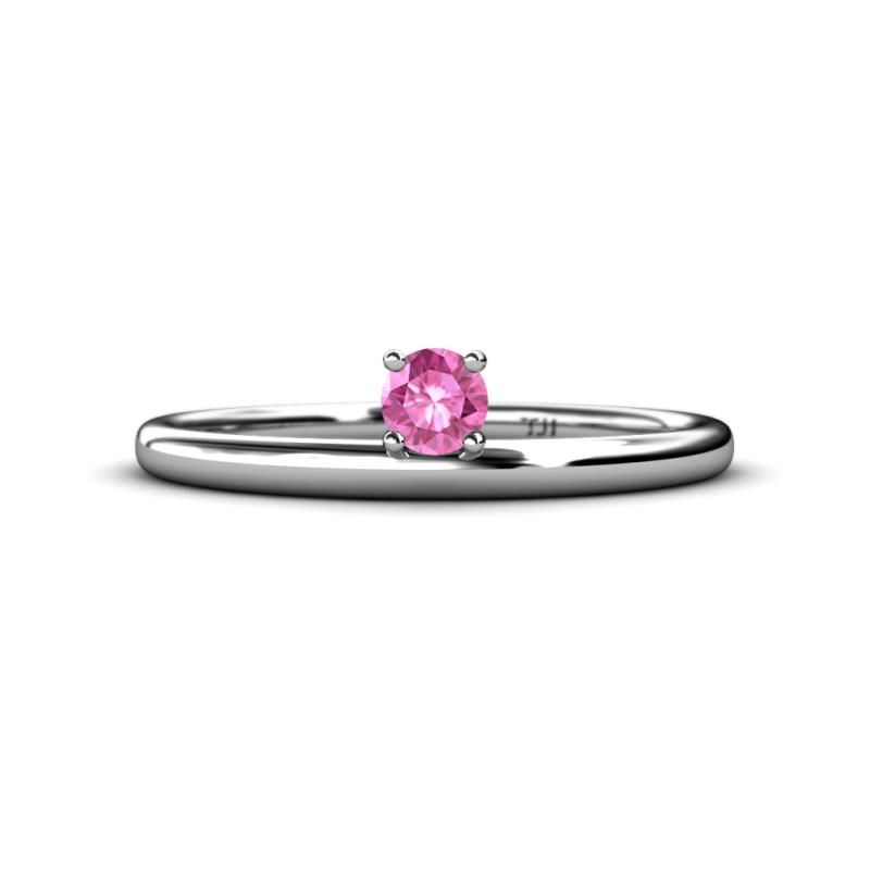 Celeste Bold 4.00 mm Round Pink Sapphire Solitaire Asymmetrical Stackable Ring 