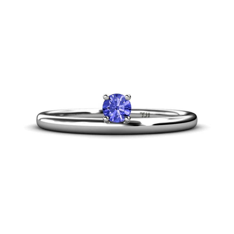 Celeste Bold 4.00 mm Round Tanzanite Solitaire Asymmetrical Stackable Ring 
