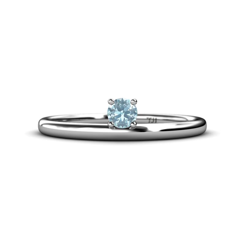 Celeste Bold 4.00 mm Round Aquamarine Solitaire Asymmetrical Stackable Ring 