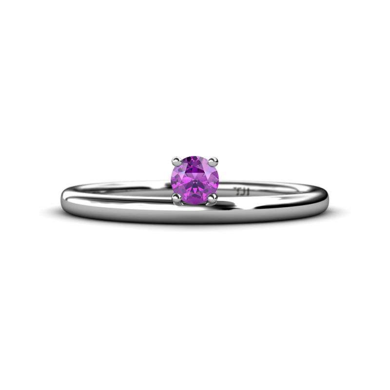 Celeste Bold 4.00 mm Round Amethyst Solitaire Asymmetrical Stackable Ring 