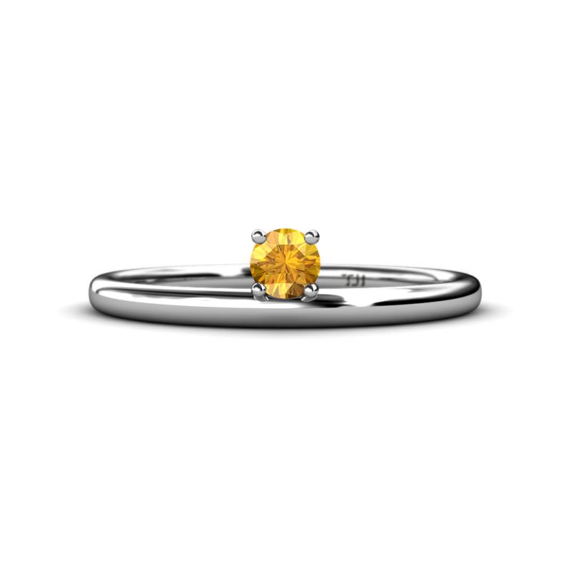 Celeste Bold 4.00 mm Round Citrine Solitaire Asymmetrical Stackable Ring 