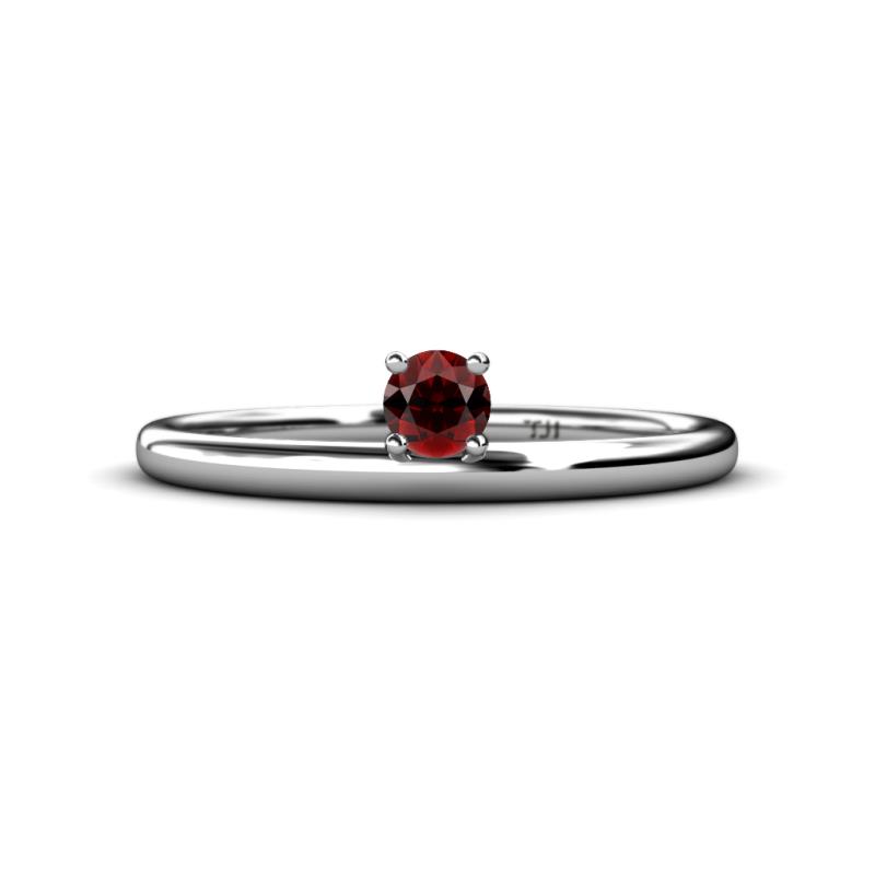 Celeste Bold 4.00 mm Round Red Garnet Solitaire Asymmetrical Stackable Ring 