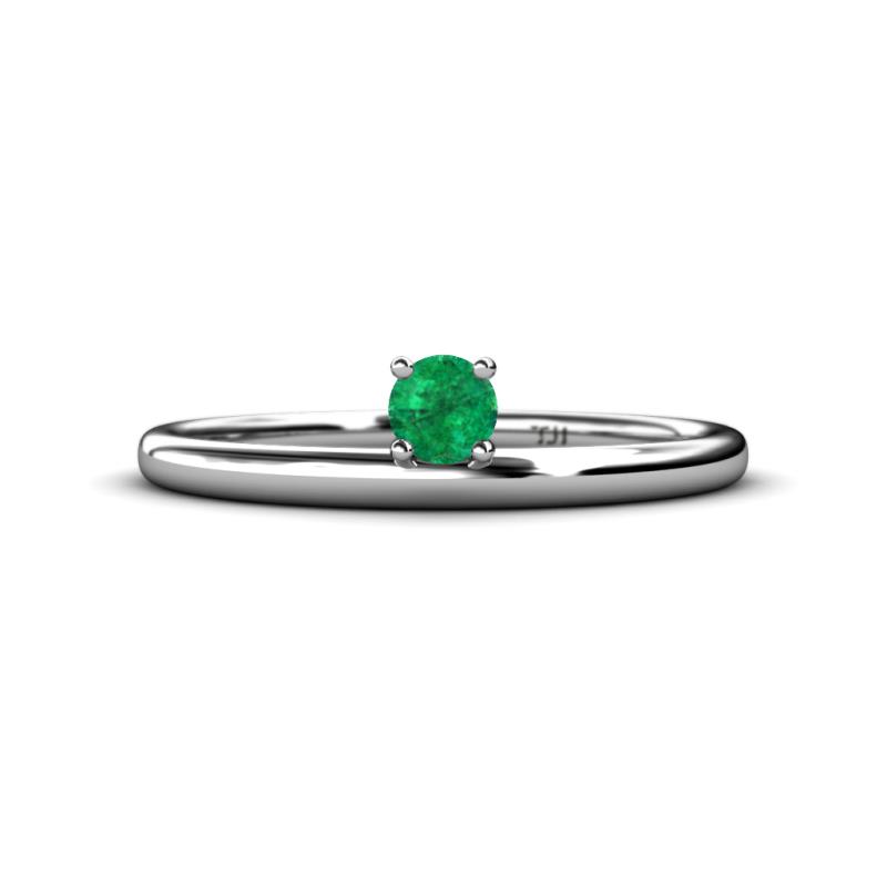 Celeste Bold 4.00 mm Round Emerald Solitaire Asymmetrical Stackable Ring 