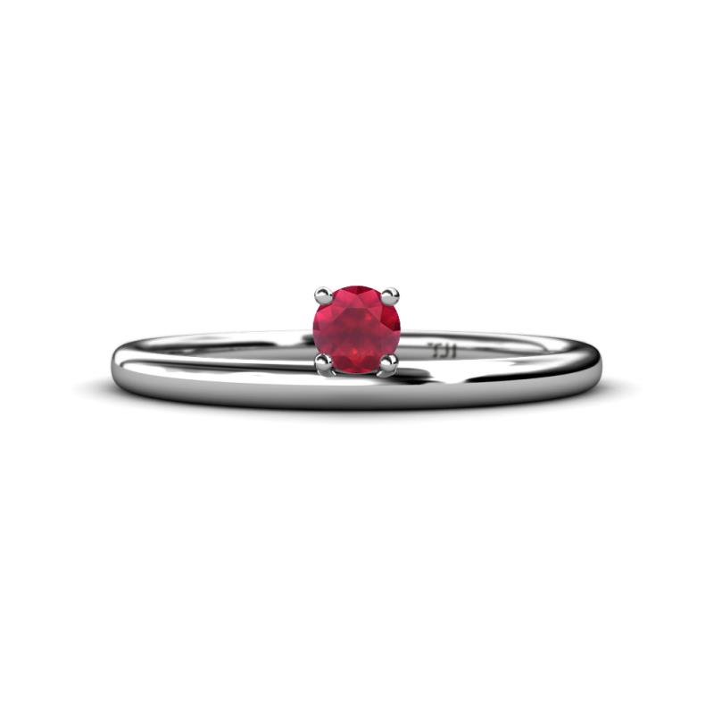 Celeste Bold 4.00 mm Round Ruby Solitaire Asymmetrical Stackable Ring 