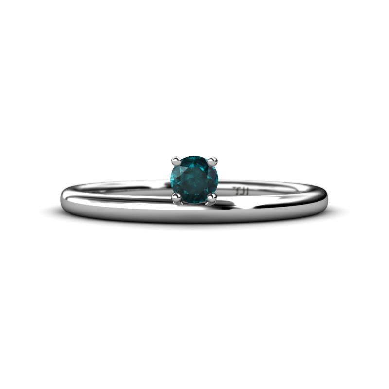 Celeste Bold 4.00 mm Round London Blue Topaz Solitaire Asymmetrical Stackable Ring 