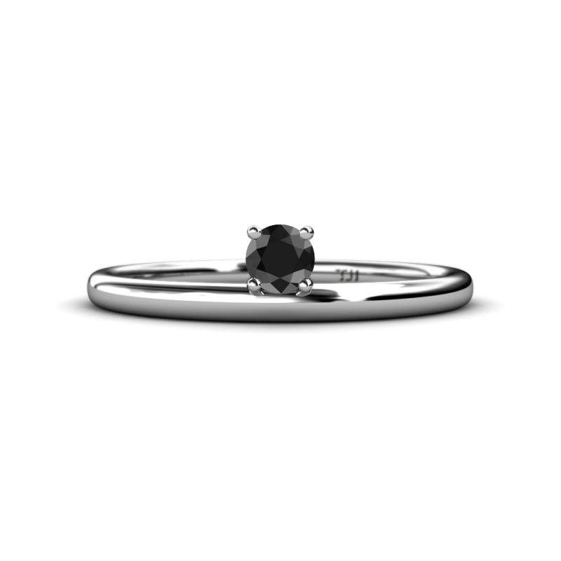 Celeste Bold 4.00 mm Round Black Diamond Solitaire Asymmetrical Stackable Ring 