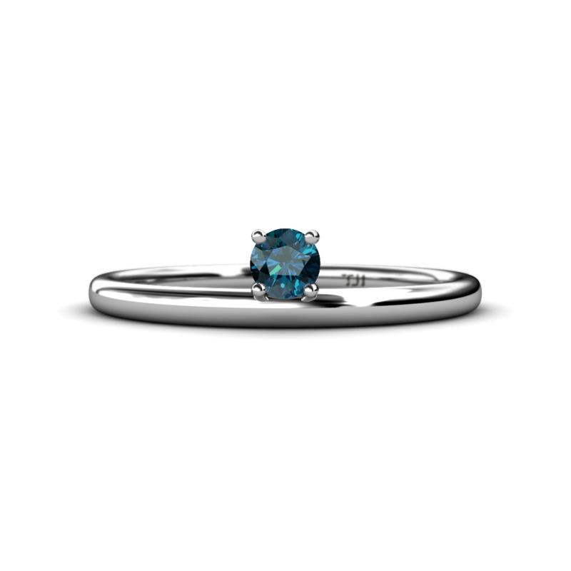Celeste Bold 4.00 mm Round Blue Diamond Solitaire Asymmetrical Stackable Ring 