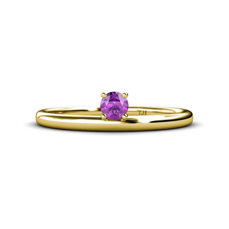 Celeste Bold 4.00 mm Round Amethyst Solitaire Asymmetrical Stackable Ring 