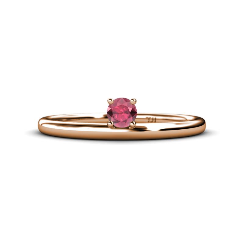 Celeste Bold 4.00 mm Round Rhodolite Garnet Solitaire Asymmetrical Stackable Ring 