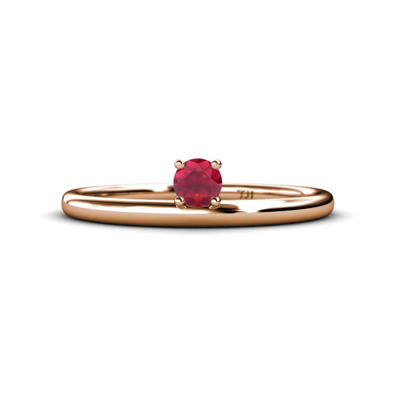 Celeste Bold 4.00 mm Round Ruby Solitaire Asymmetrical Stackable Ring 