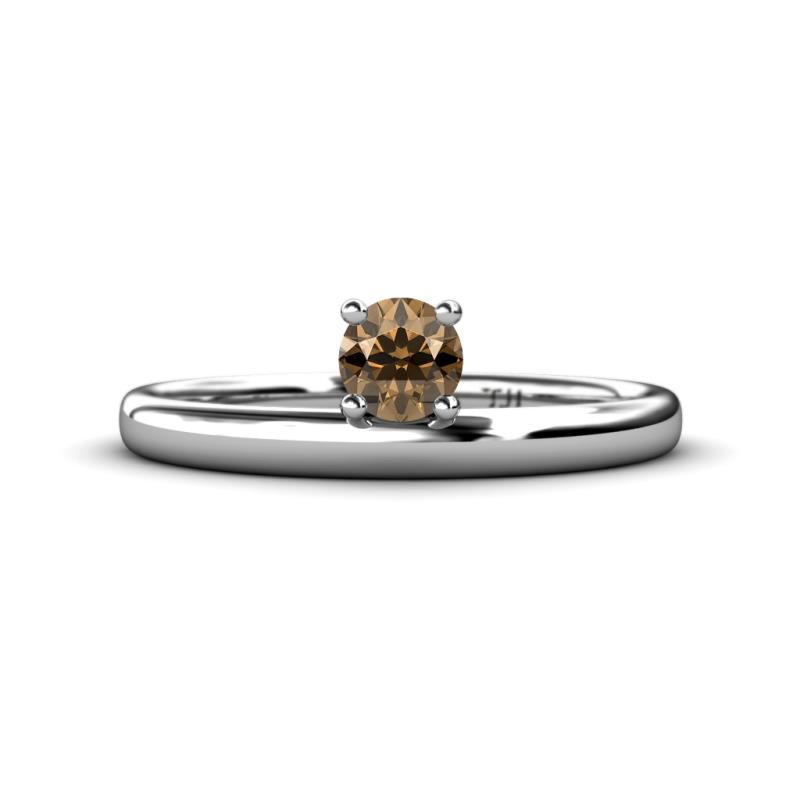 Celeste Bold 5.00 mm Round Smoky Quartz Solitaire Asymmetrical Stackable Ring 