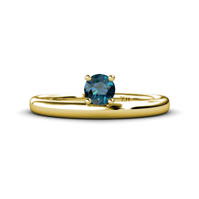 Celeste Bold 5.00 mm Round Blue Diamond Solitaire Asymmetrical Stackable Ring 