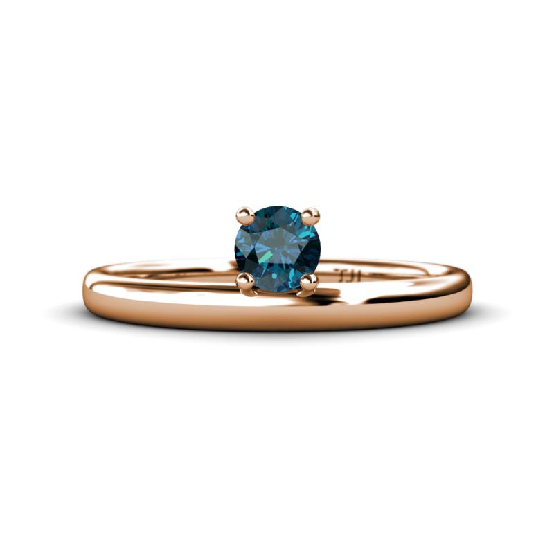 Celeste Bold 5.00 mm Round Blue Diamond Solitaire Asymmetrical Stackable Ring 