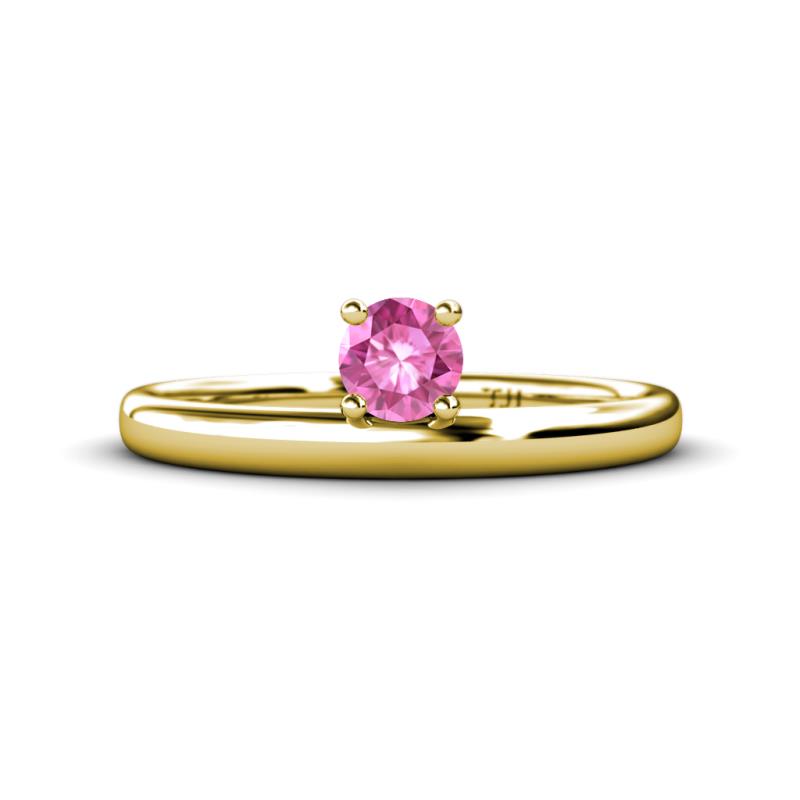 Celeste Bold 5.00 mm Round Lab Created Pink Sapphire Solitaire Asymmetrical Stackable Ring 