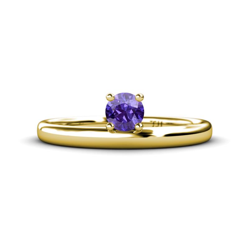 Celeste Bold 5.00 mm Round Iolite Solitaire Asymmetrical Stackable Ring 