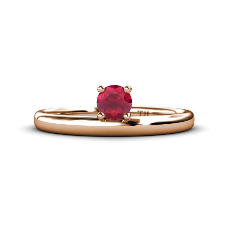 Celeste Bold 5.00 mm Round Ruby Solitaire Asymmetrical Stackable Ring 