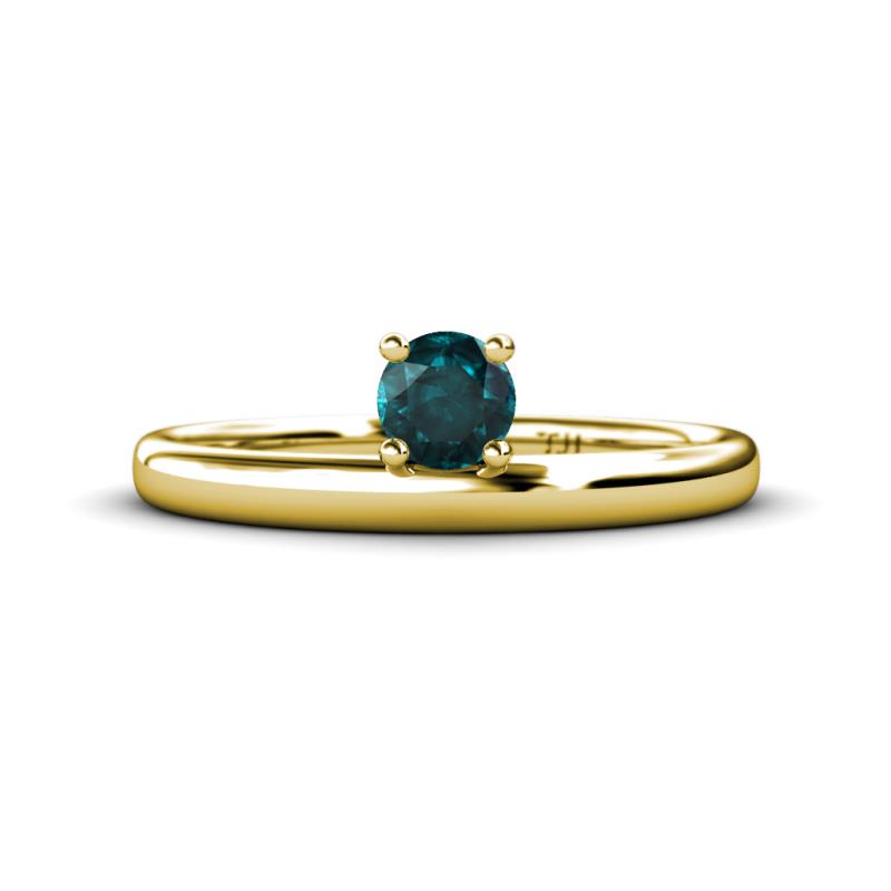 Celeste Bold 5.00 mm Round London Blue Topaz Solitaire Asymmetrical Stackable Ring 