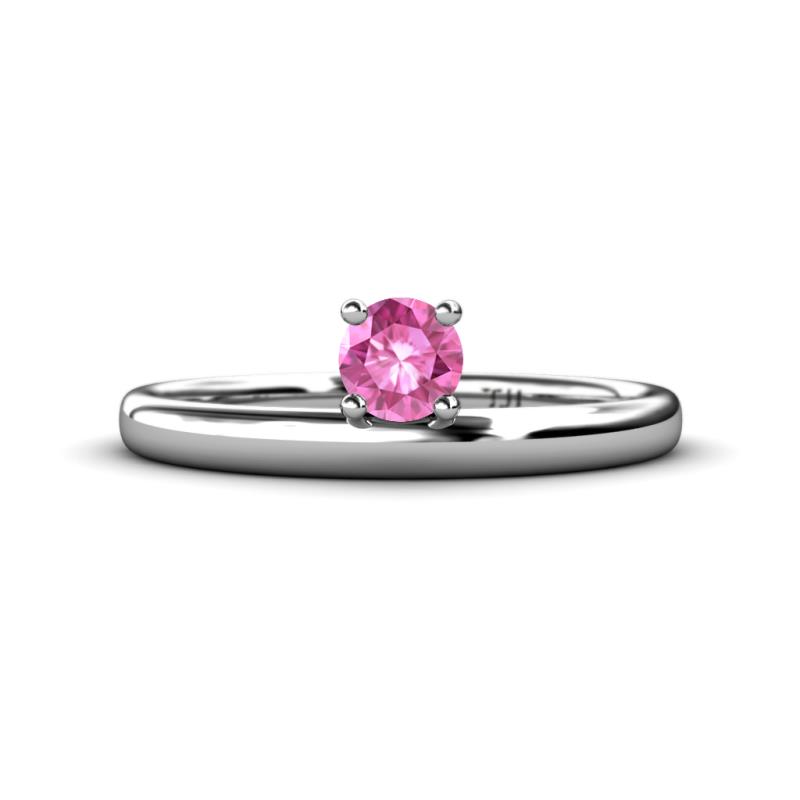 Celeste Bold 5.00 mm Round Lab Created Pink Sapphire Solitaire Asymmetrical Stackable Ring 