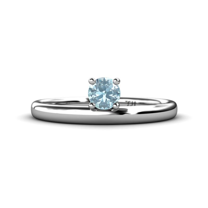Celeste Bold 5.00 mm Round Aquamarine Solitaire Asymmetrical Stackable Ring 