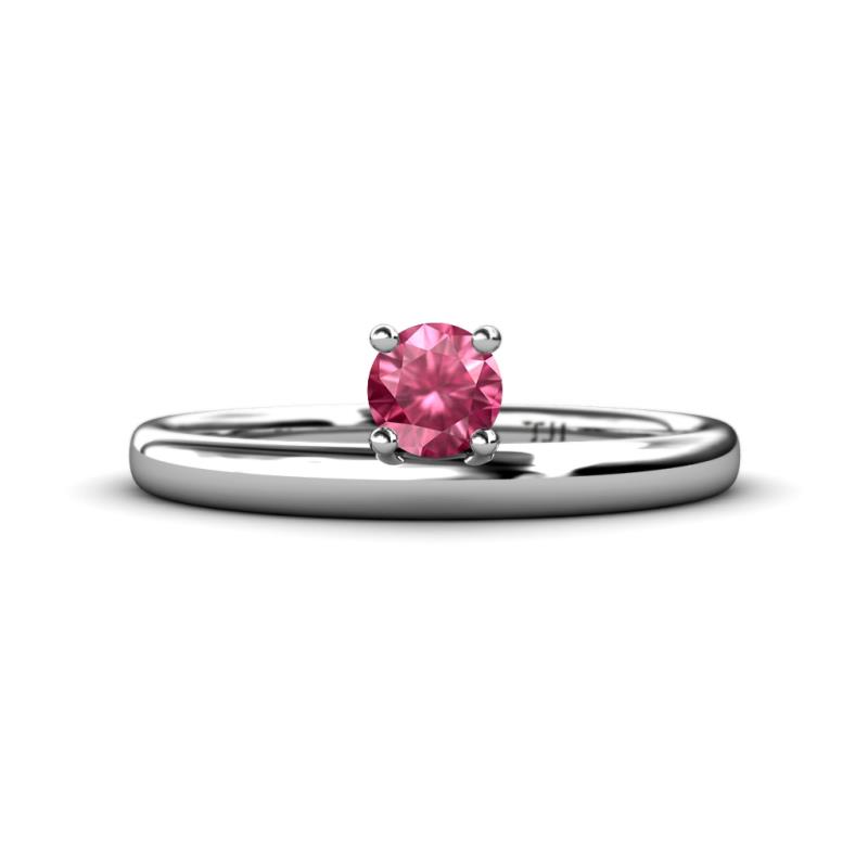Celeste Bold 5.00 mm Round Pink Tourmaline Solitaire Asymmetrical Stackable Ring 