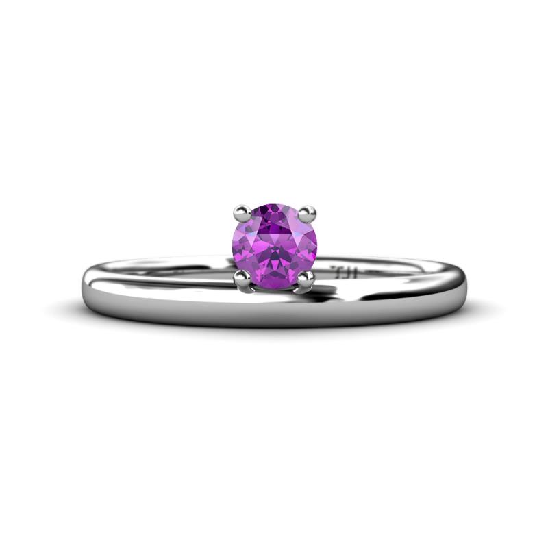 Celeste Bold 5.00 mm Round Amethyst Solitaire Asymmetrical Stackable Ring 