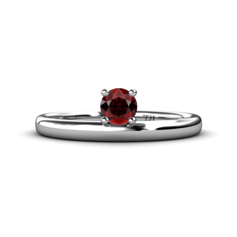 Celeste Bold 5.00 mm Round Red Garnet Solitaire Asymmetrical Stackable Ring 