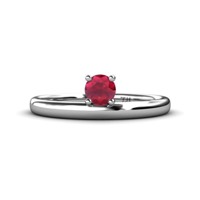 Celeste Bold 5.00 mm Round Ruby Solitaire Asymmetrical Stackable Ring 