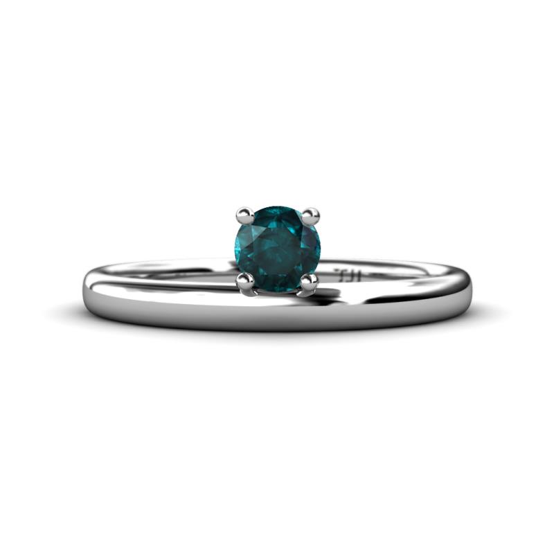 Celeste Bold 5.00 mm Round London Blue Topaz Solitaire Asymmetrical Stackable Ring 