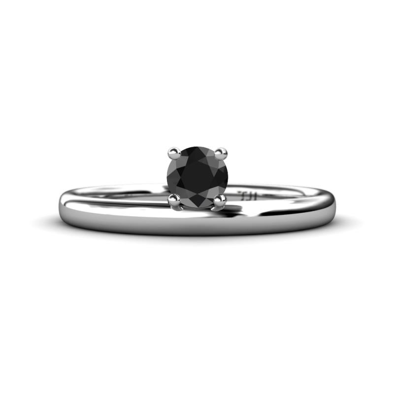 Celeste Bold 5.00 mm Round Black Diamond Solitaire Asymmetrical Stackable Ring 