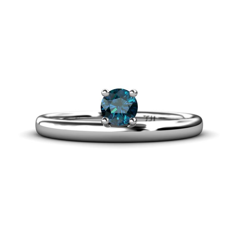 Celeste Bold 5.00 mm Round Blue Diamond Solitaire Asymmetrical Stackable Ring 