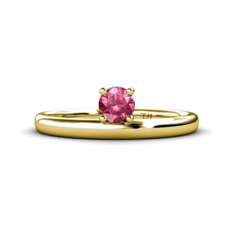 Celeste Bold 5.00 mm Round Pink Tourmaline Solitaire Asymmetrical Stackable Ring 