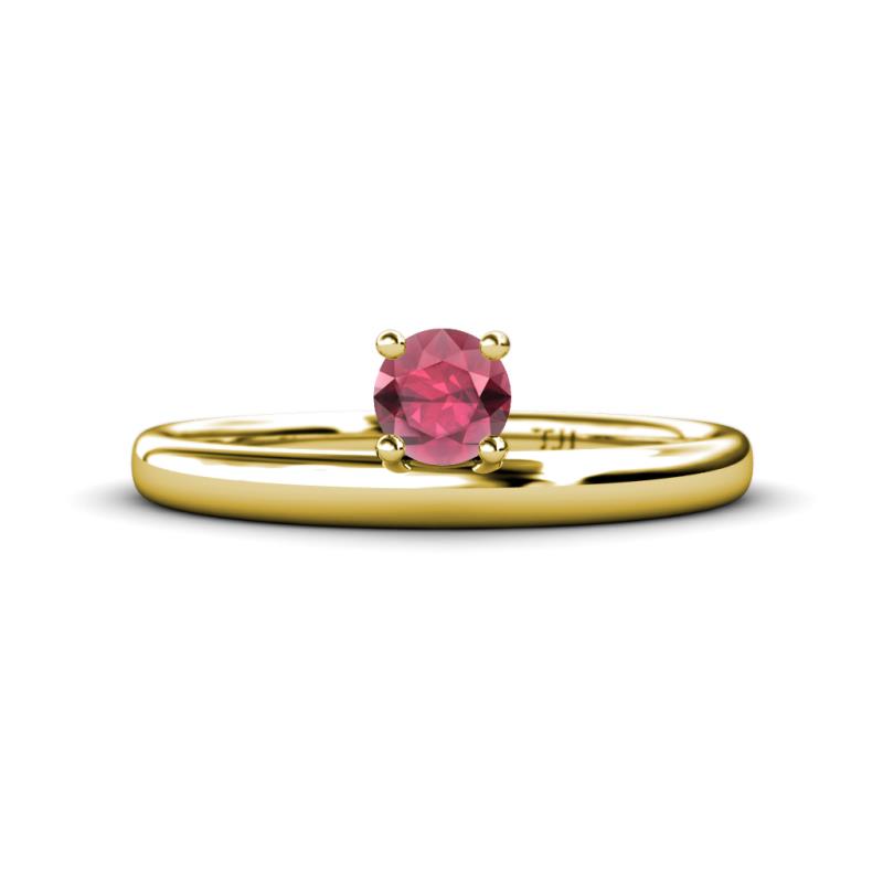 Celeste Bold 5.00 mm Round Rhodolite Garnet Solitaire Asymmetrical Stackable Ring 